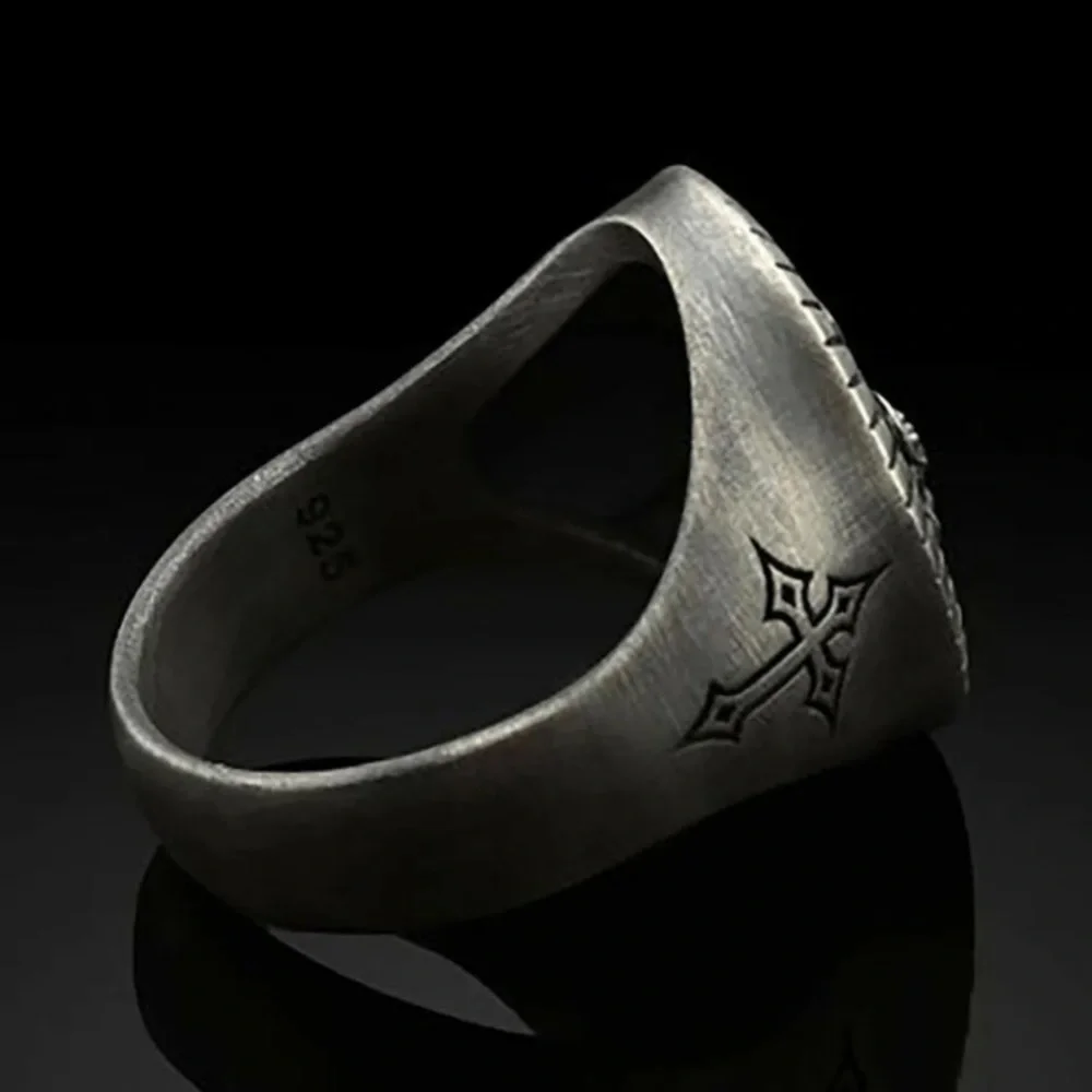 New Men Women Jesus 925 Silver Filled Band Ring Dark Silver Gray Various Sizes